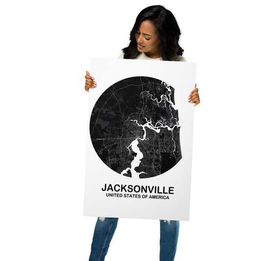 Jacksonville Circular Black Metal Map