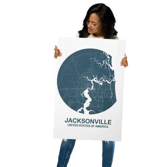 Jacksonville Circular Blue Metal Map