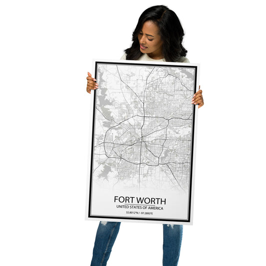 Fort Worth White Metal Map