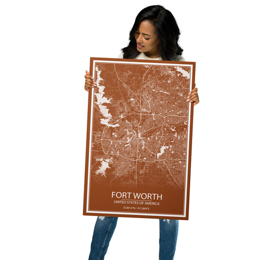 Fort Worth Brown and White Metal Map