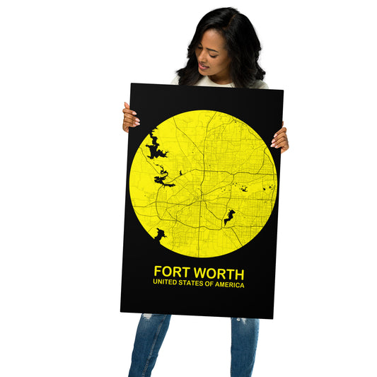 Fort Worth Circular Yellow Metal Map