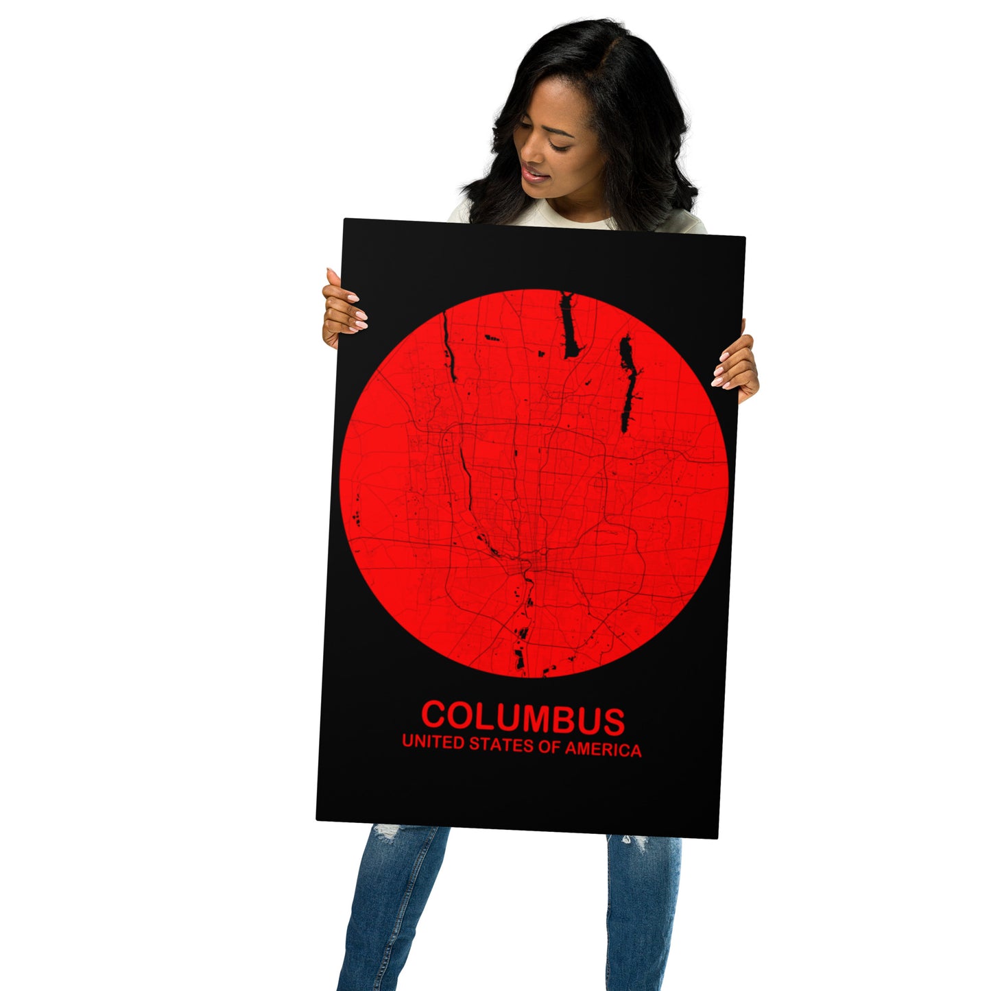 Columbus Circular Red Metal Map