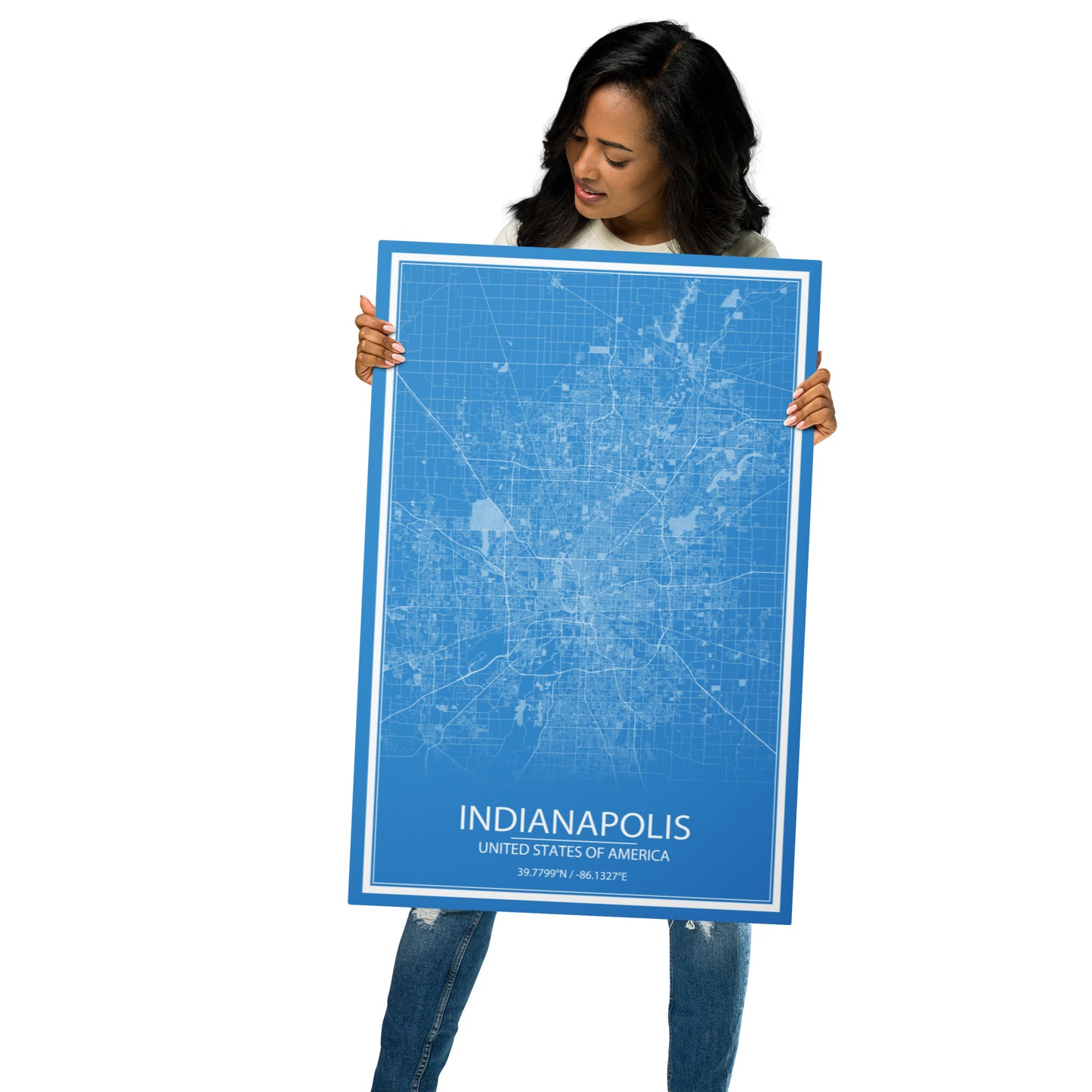 Indianapolis Blue and White Metal Map