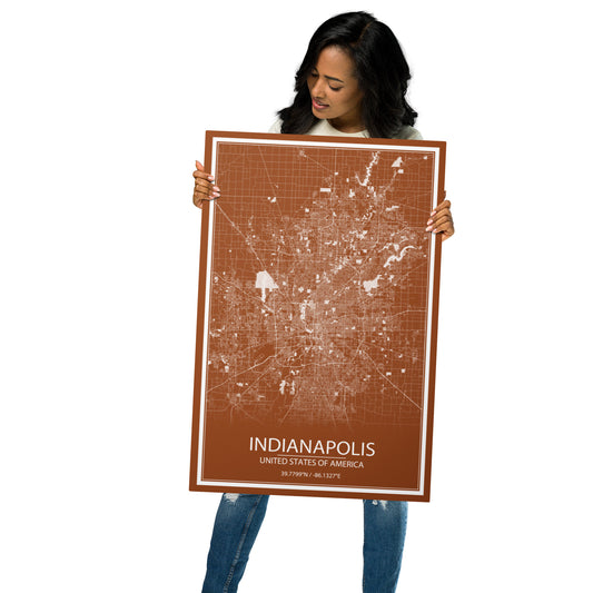 Indianapolis Brown and White Metal Map