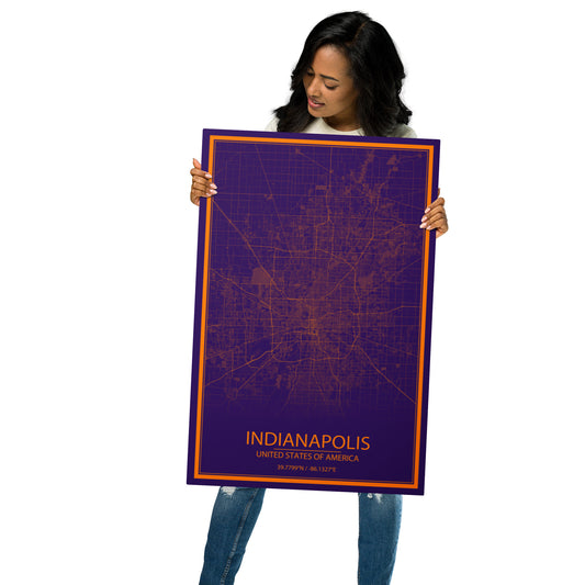 Indianapolis Purple and Orange Metal Map