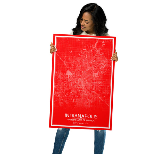 Indianapolis Red and White Metal Map