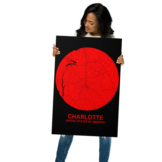 Charlotte Circular Red Metal Map