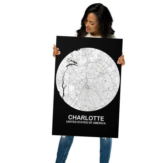 Charlotte Circular White Metal Map