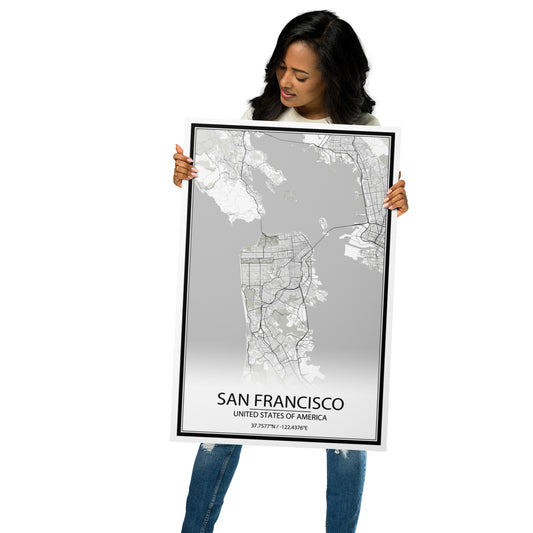 San Francisco White Metal Map