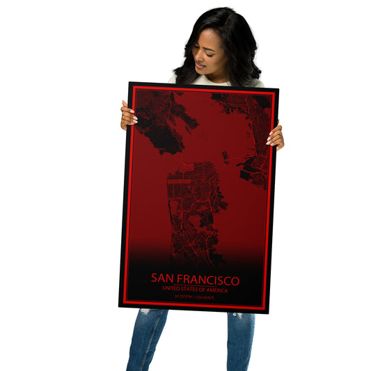 San Francisco Black and Red Metal Map