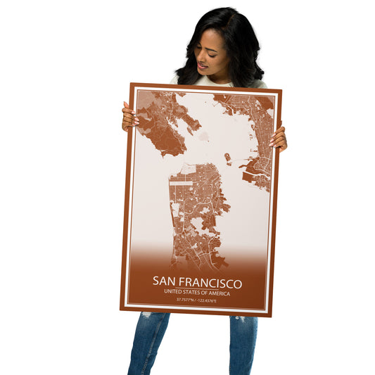 San Francisco Brown and White Metal Map