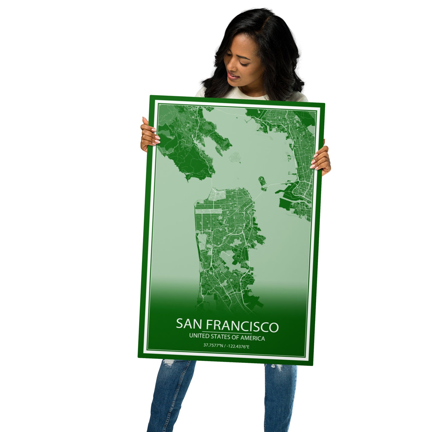 San Francisco Green and White Metal Map