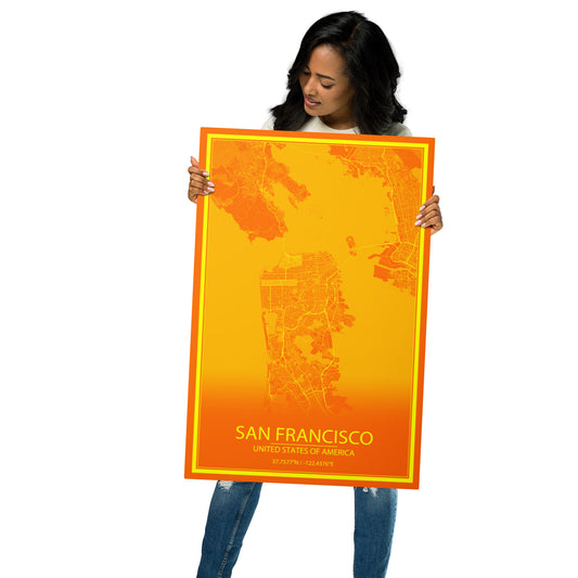 San Francisco Orange and Yellow Metal Map