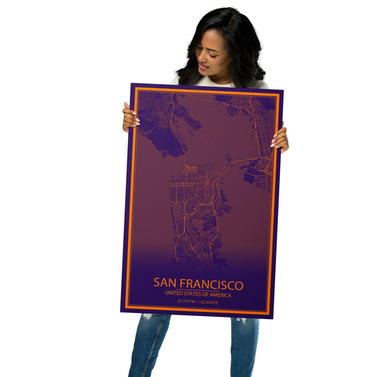 San Francisco Purple and Orange Metal Map