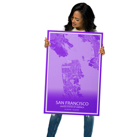 San Francisco Purple and White Metal Map