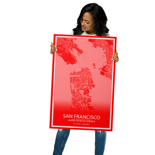 San Francisco Red and White Metal Map