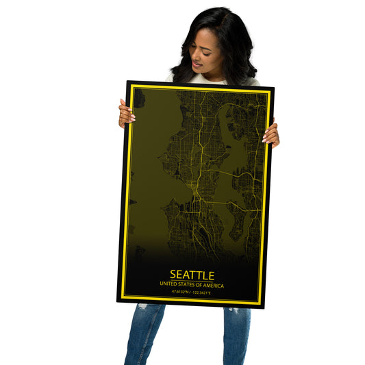 Seattle Black and Yellow Metal Map