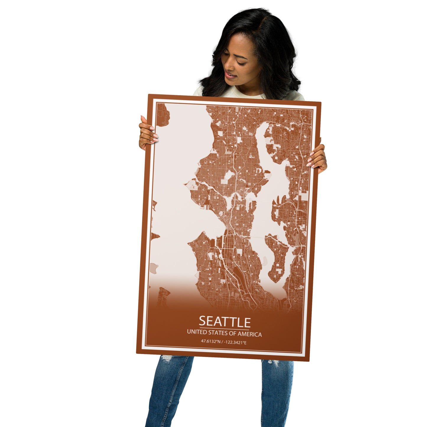 Seattle Brown and White Metal Map