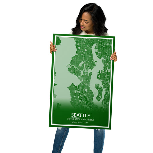 Seattle Green and White Metal Map