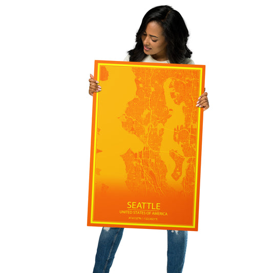 Seattle Orange and Yellow Metal Map