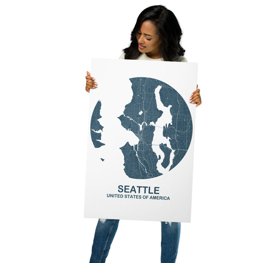 Seattle Circular Blue Metal Map