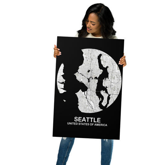 Seattle Circular White Metal Map