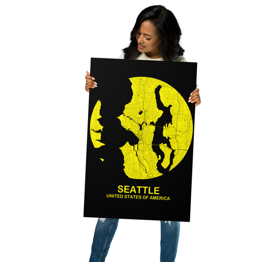 Seattle Circular Yellow Metal Map