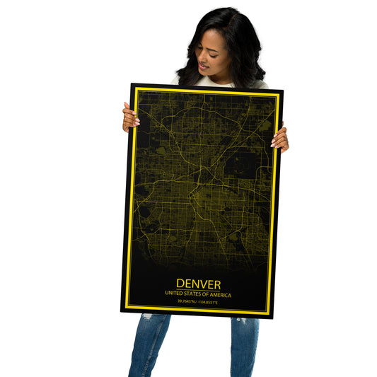 Denver Black and Yellow Metal Map