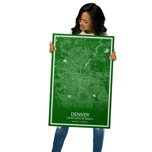 Denver Green and White Metal Map