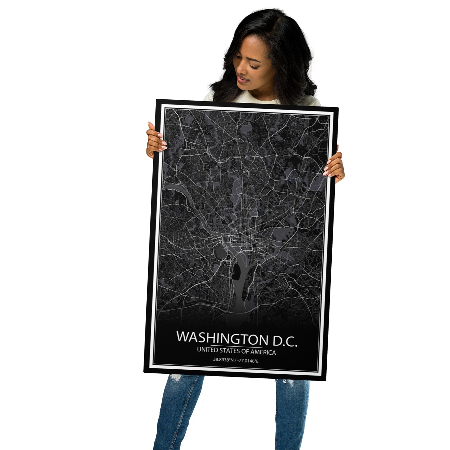 Washington, D.C. Black Metal Map