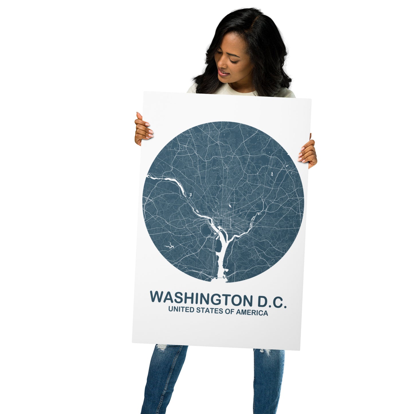 Washington, D.C. Circular Blue Metal Map