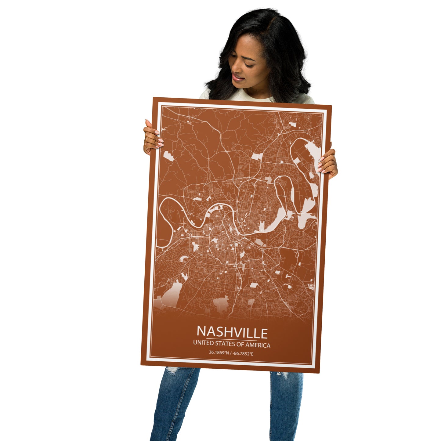 Nashville Brown and White Metal Map