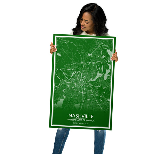 Nashville Green and White Metal Map