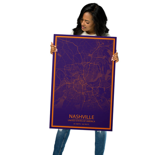 Nashville Purple and Orange Metal Map