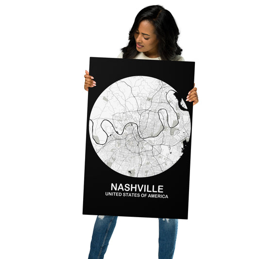 Nashville Circular White Metal Map