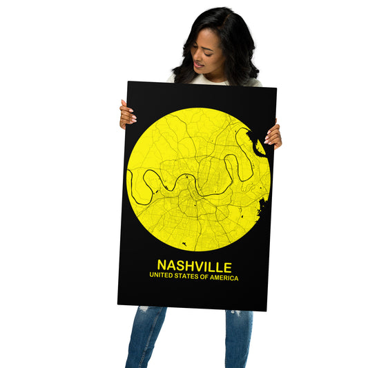 Nashville Circular Yellow Metal Map