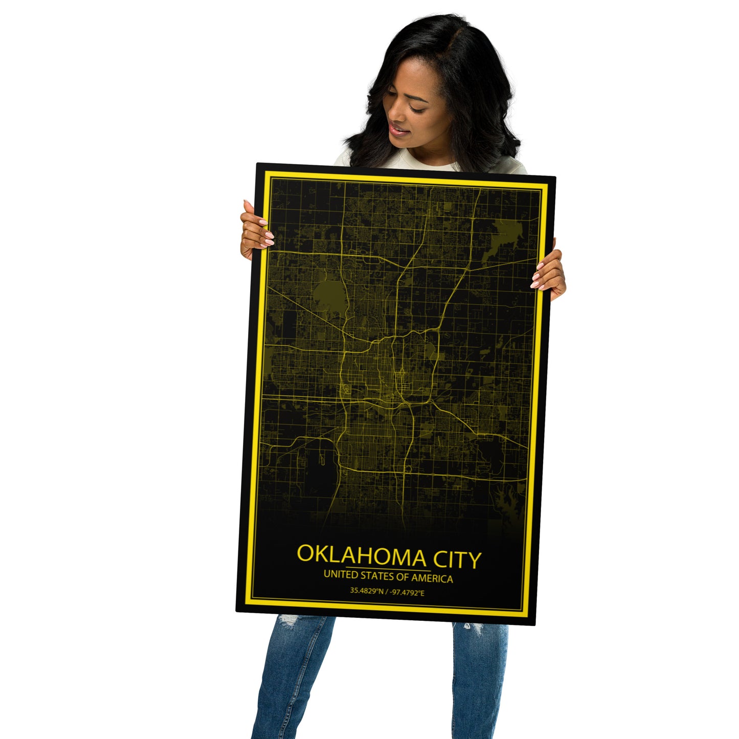 Oklahoma City Black and Yellow Metal Map