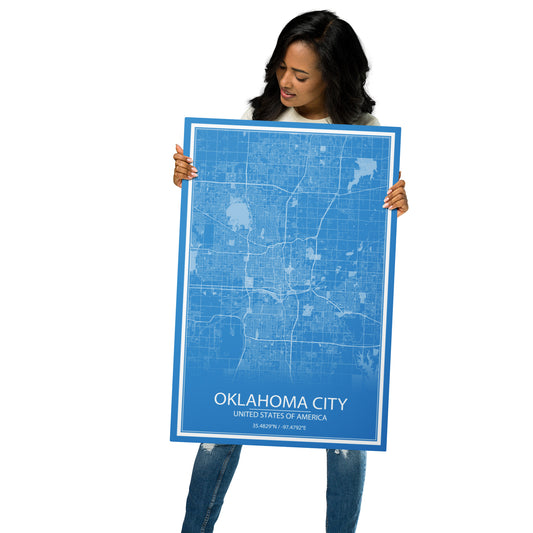 Oklahoma City Blue and White Metal Map