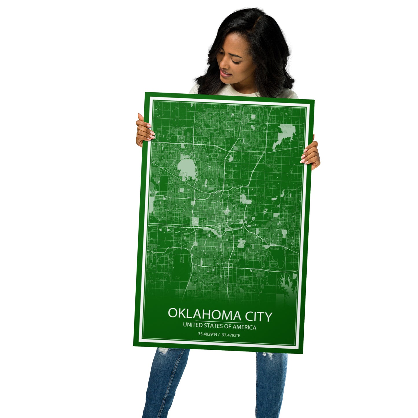 Oklahoma City Green and White Metal Map