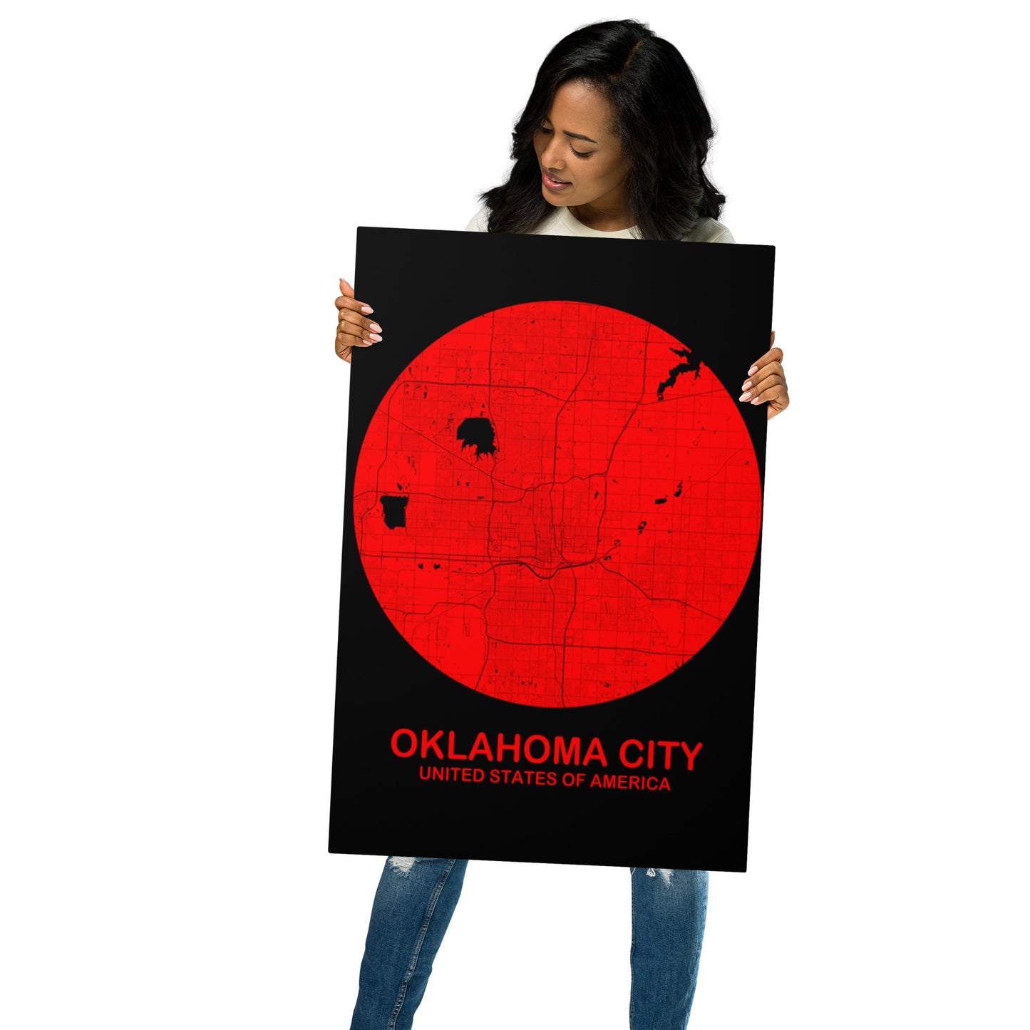 Oklahoma City Circular Red Metal Map