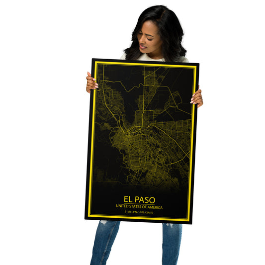 El Paso Black and Yellow Metal Map