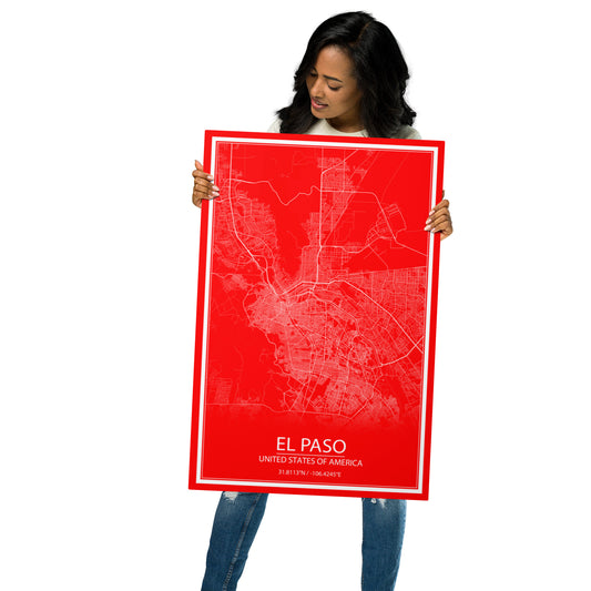 El Paso Red and White Metal Map