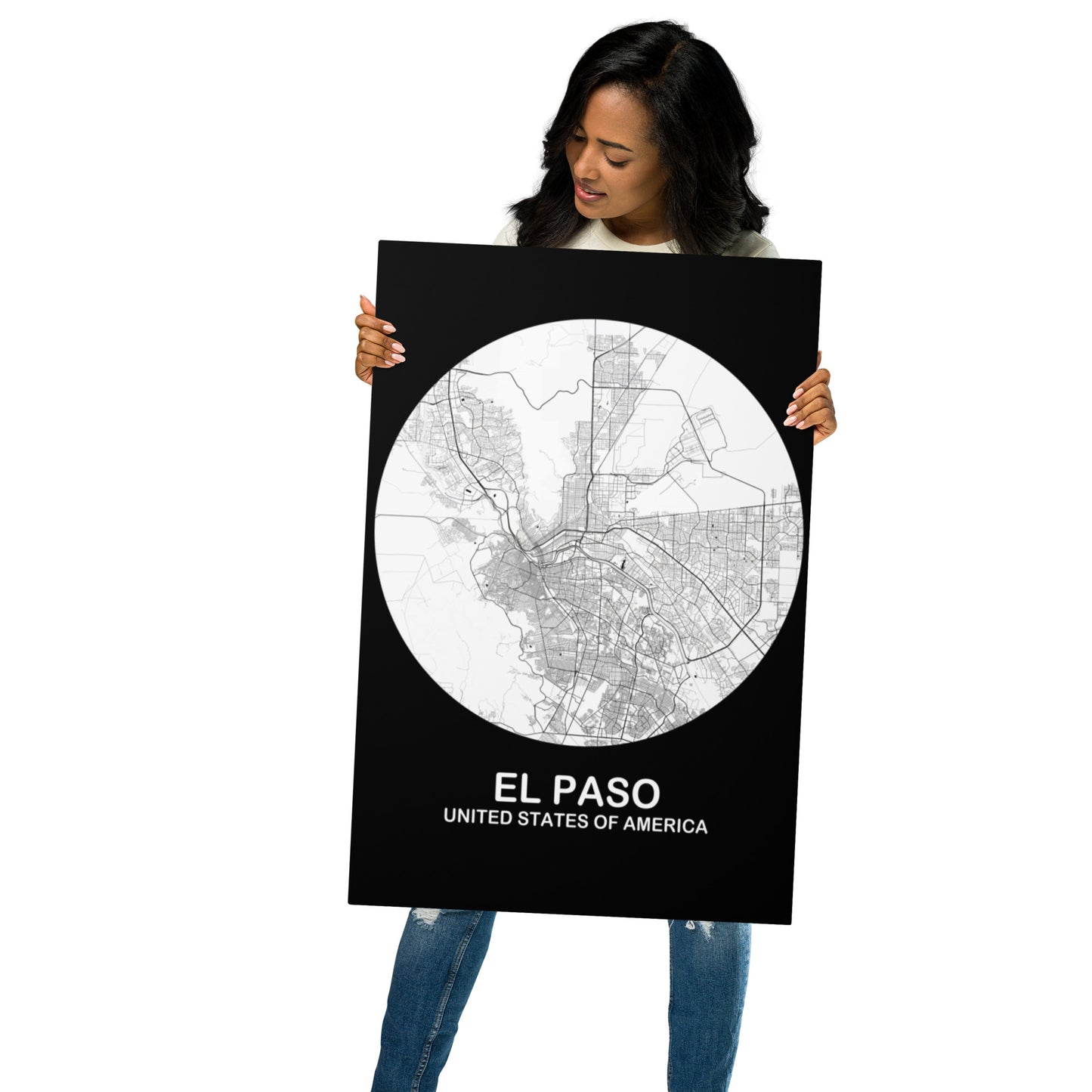 El Paso Circular White Metal Map