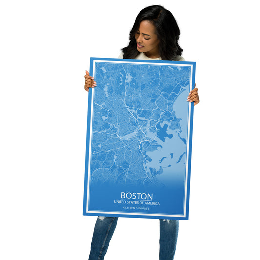 Boston Blue and White Metal Map