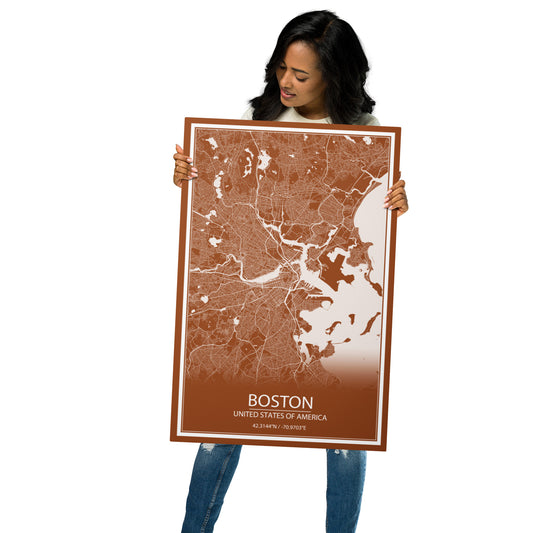 Boston Brown and White Metal Map