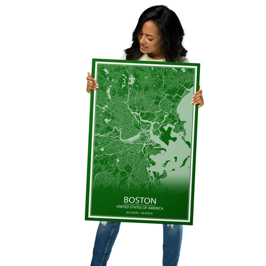 Boston Green and White Metal Map