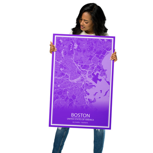 Boston Purple and White Metal Map