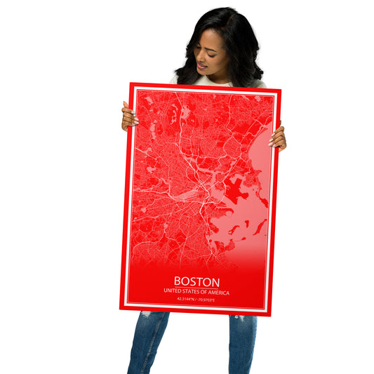 Boston Red and White Metal Map