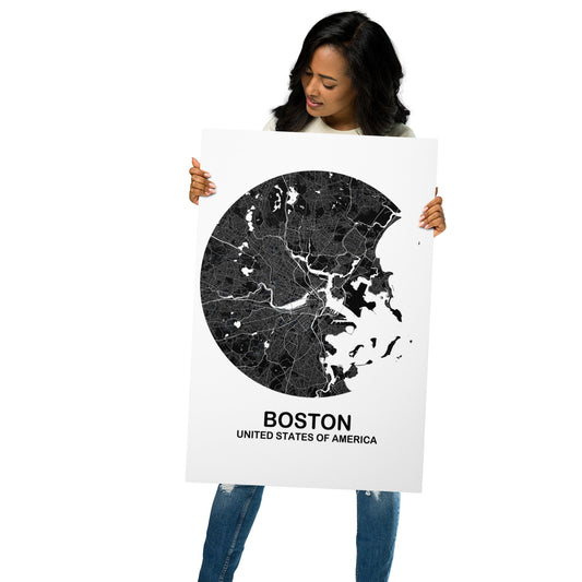 Boston Circular Black Metal Map