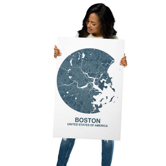 Boston Circular Blue Metal Map